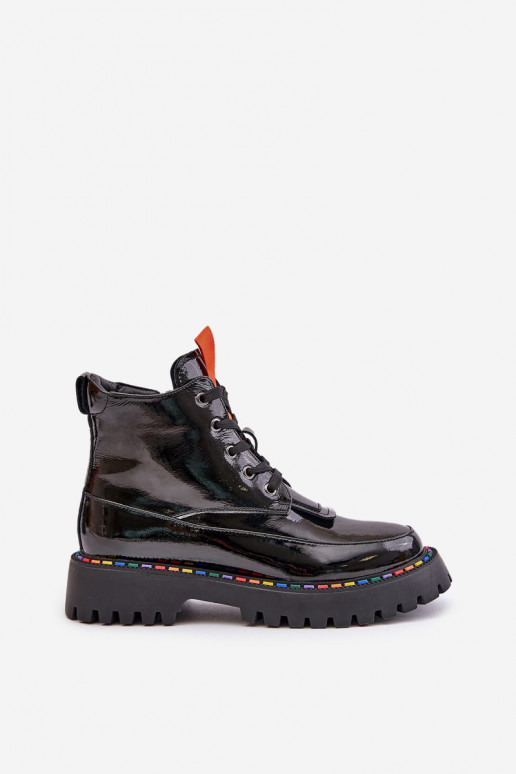 Botines de trabajo de cuero con efecto charol negros Anafra