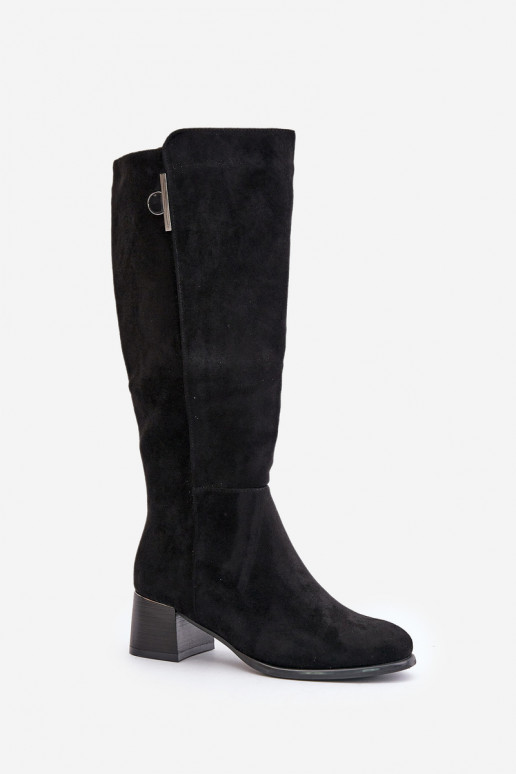 Botas altas con tacón de ante sintético negras Izanae