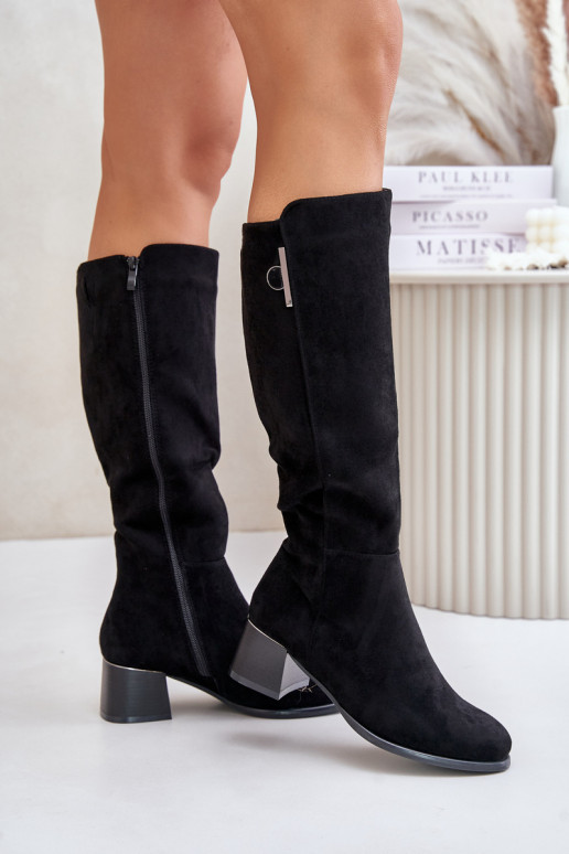 Botas altas con tacón de ante sintético negras Izanae