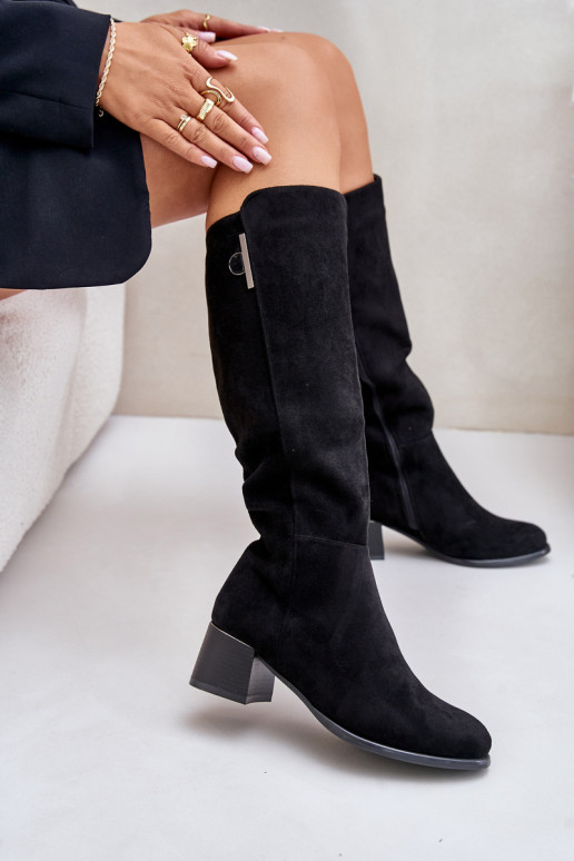 Botas altas con tacón de ante sintético negras Izanae