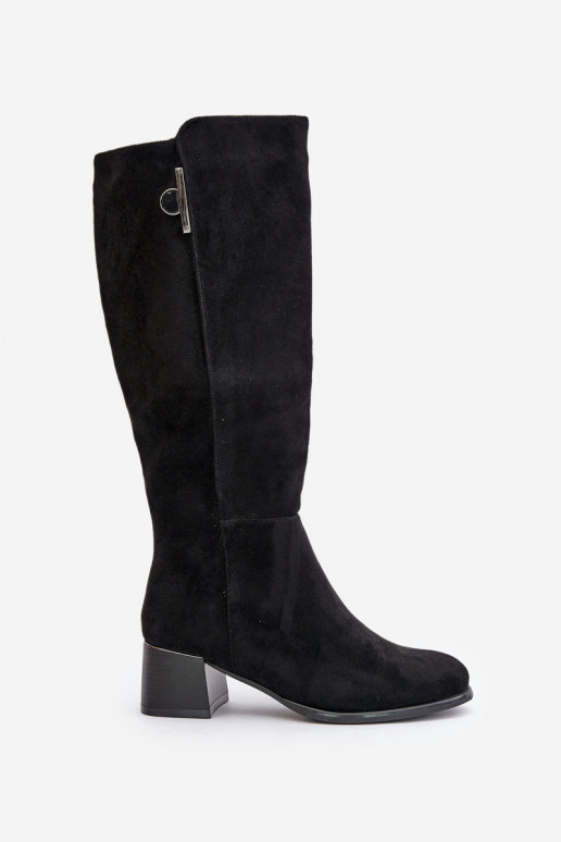 Botas altas con tacón de ante sintético negras Izanae