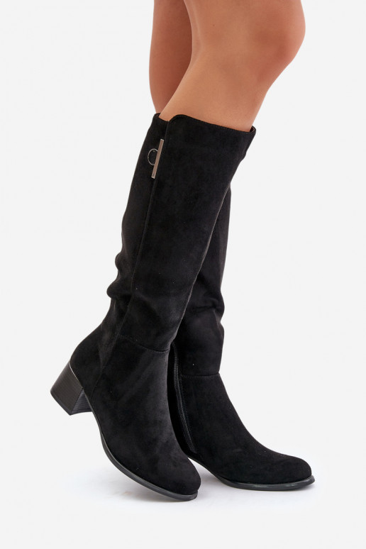 Botas altas con tacón de ante sintético negras Izanae