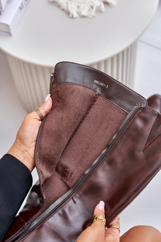 Botas altas con tacón de cuero sintético marrones Izanae