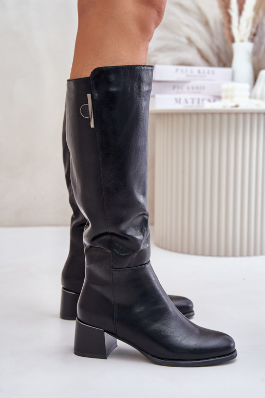 Botas altas con tacón de cuero sintético negras Izanae