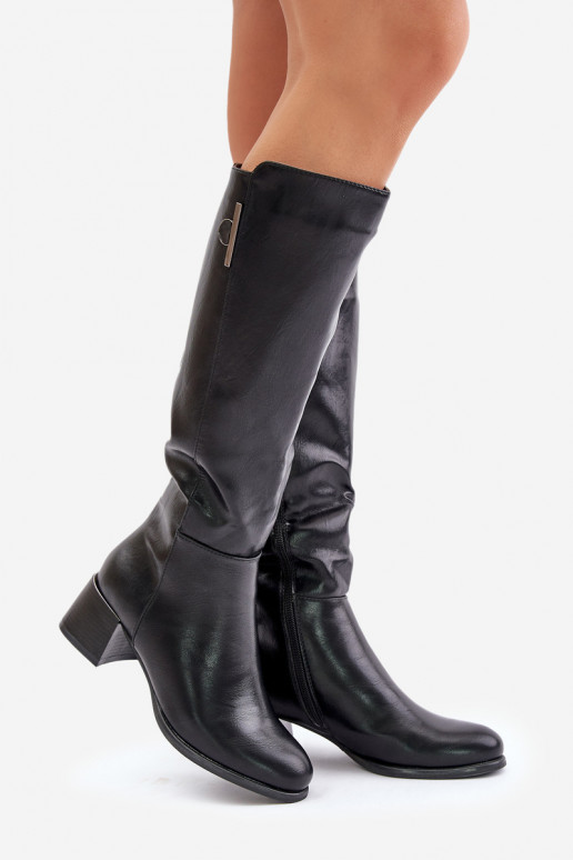 Botas altas con tacón de cuero sintético negras Izanae