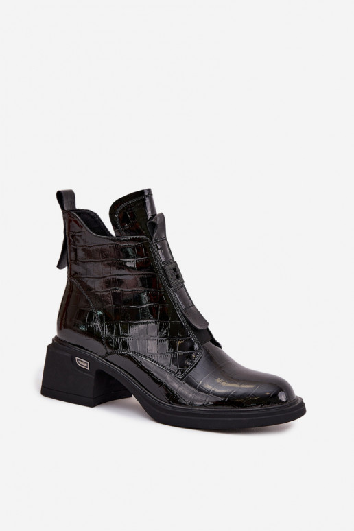 Botines de cuero para mujer con detalle grabado negros Lorenza