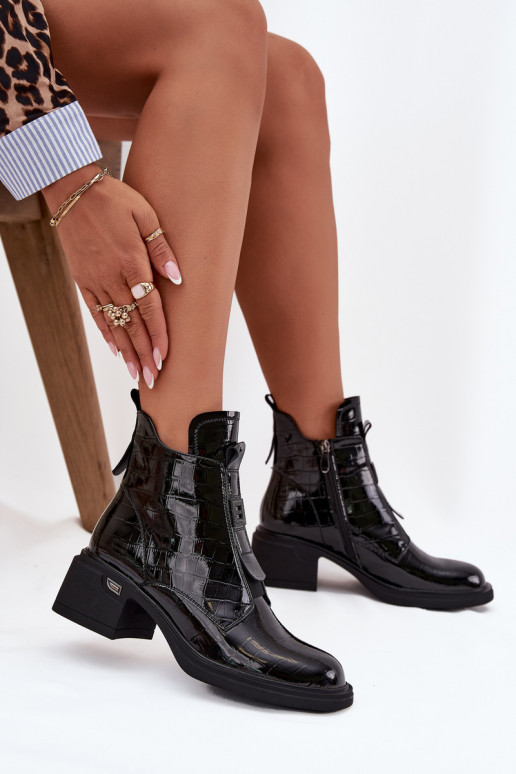 Botines de cuero para mujer con detalle grabado negros Lorenza