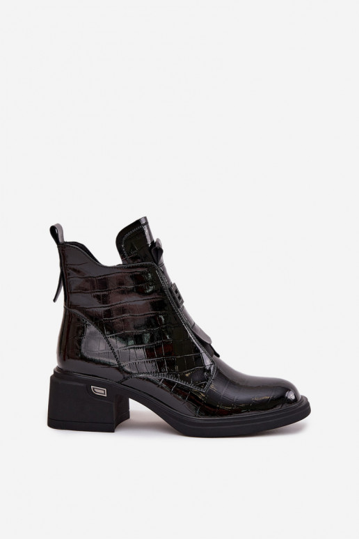 Botines de cuero para mujer con detalle grabado negros Lorenza