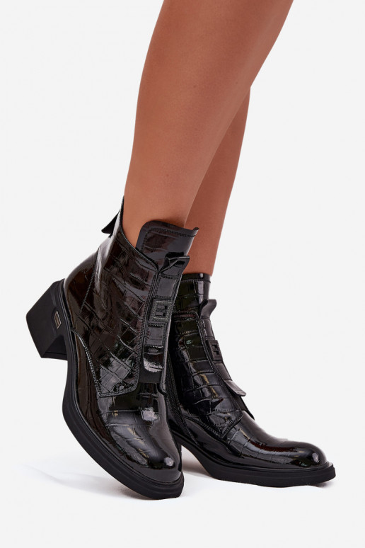 Botines de cuero para mujer con detalle grabado negros Lorenza