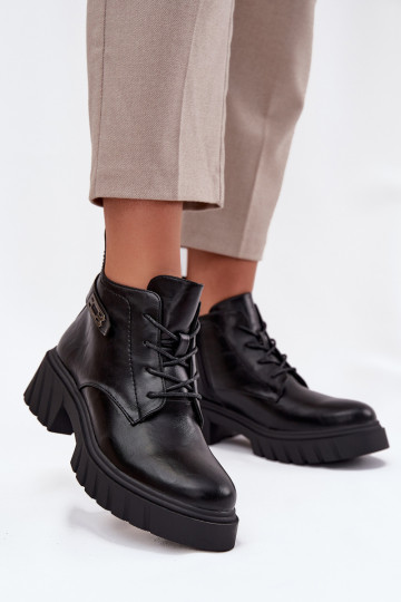 Botines bajos cálidos para mujer con tacones decorados negros Therisse 2