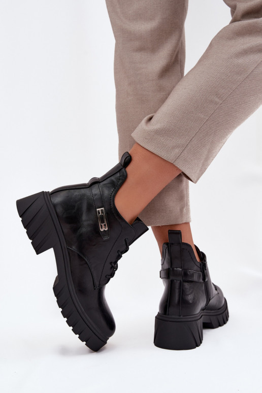 Botines bajos cálidos para mujer con tacones decorados negros Therisse