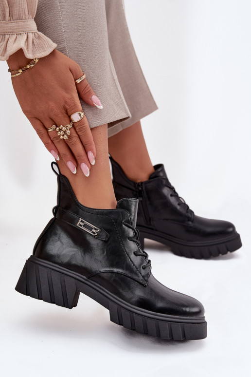Botines bajos cálidos para mujer con tacones decorados negros Therisse