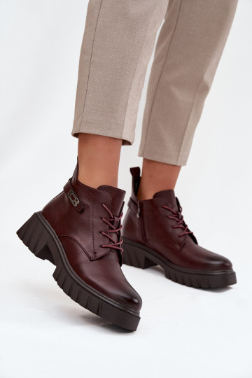 Botines bajos cálidos para mujer con tacones decorados burdeos Therisse