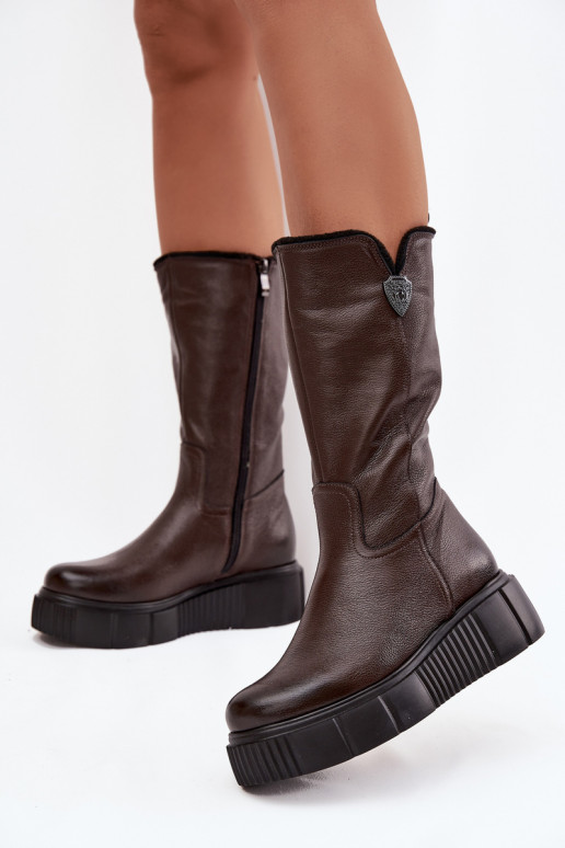 Botas de cuero para mujer con lana Zazoo 70121 chocolate
