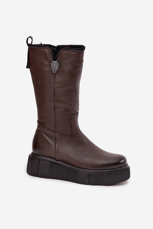 Botas de cuero para mujer con lana Zazoo 70121 chocolate