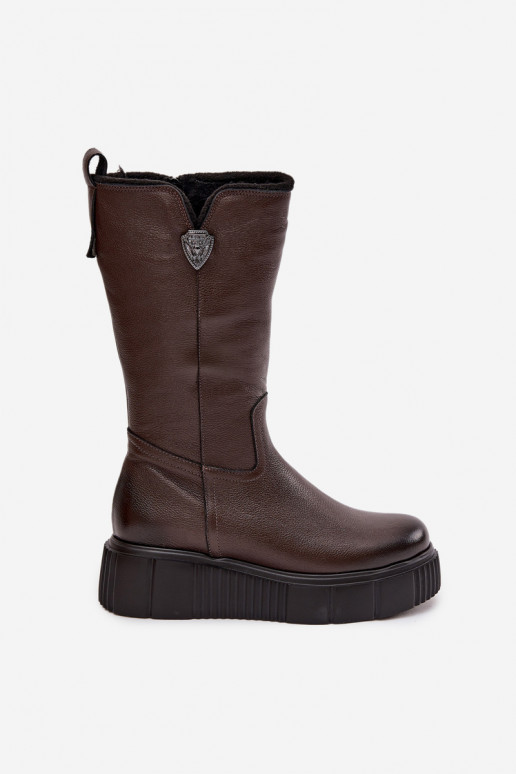 Botas de cuero para mujer con lana Zazoo 70121 chocolate