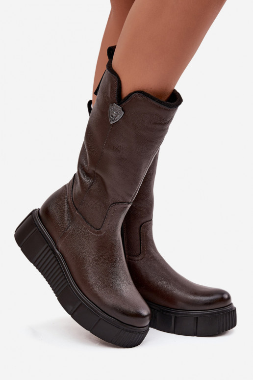 Botas de cuero para mujer con lana Zazoo 70121 chocolate