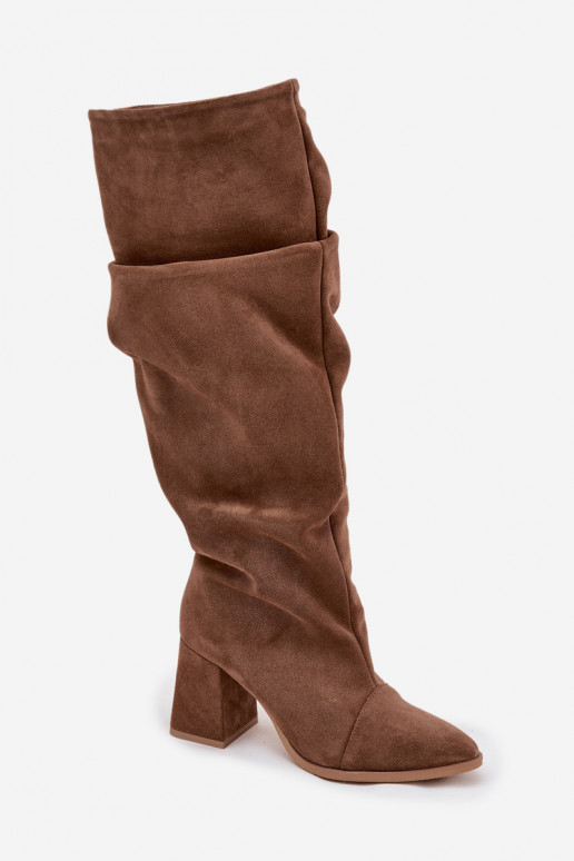 Botas largas marrones de ante sintético con tacones Zazoo 4228