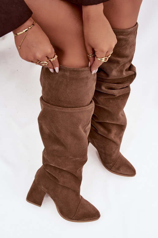 Botas largas marrones de ante sintético con tacones Zazoo 4228