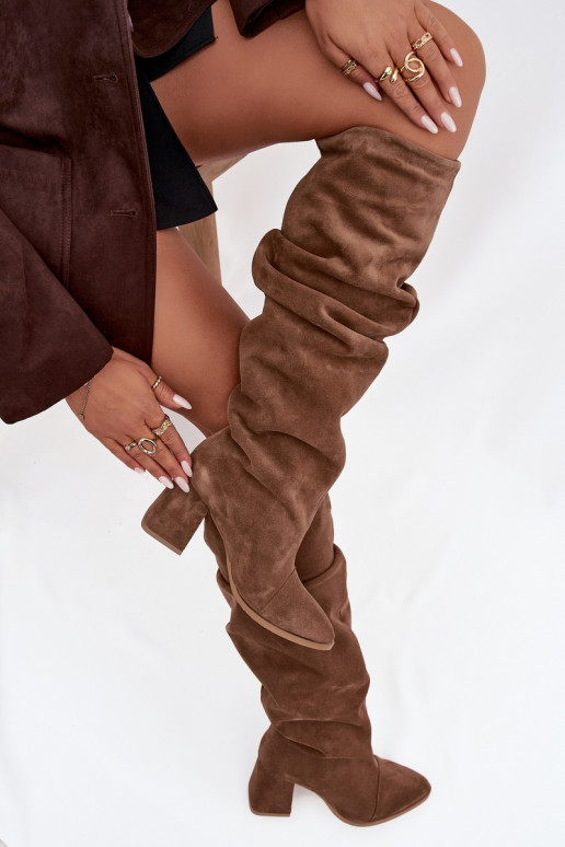 Botas largas marrones de ante sintético con tacones Zazoo 4228