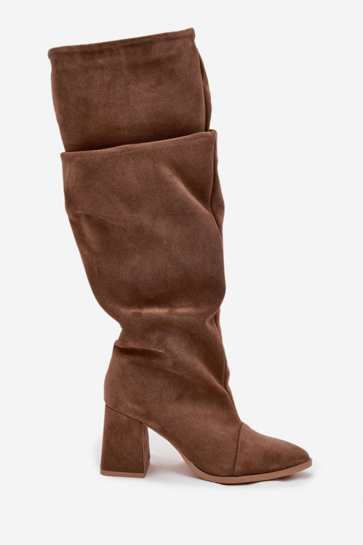 Botas largas marrones de ante sintético con tacones Zazoo 4228