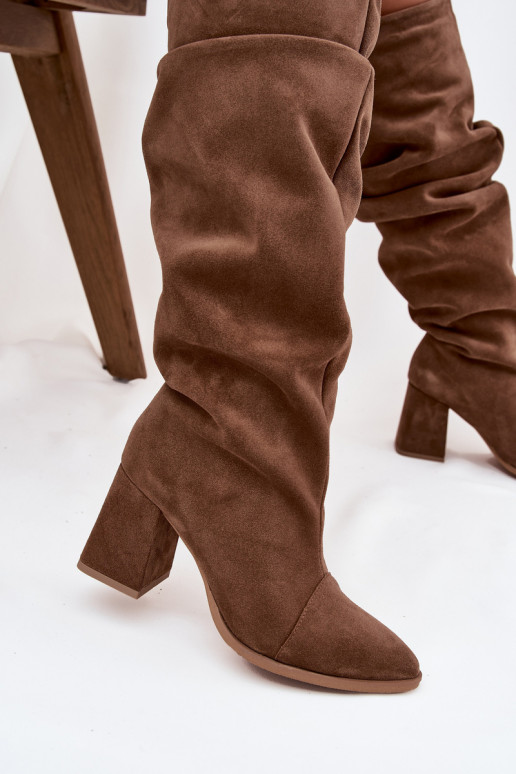 Botas largas marrones de ante sintético con tacones Zazoo 4228