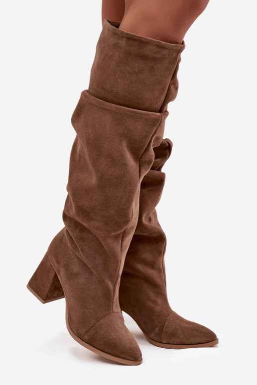 Botas largas marrones de ante sintético con tacones Zazoo 4228
