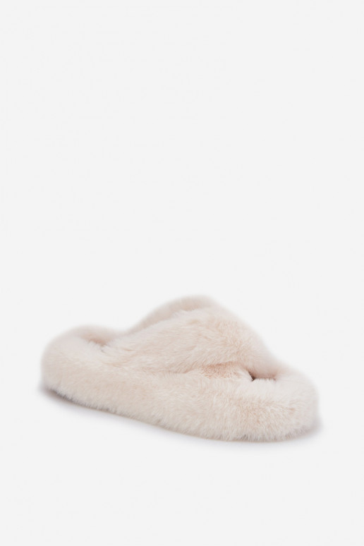 Zapatillas de mujer color marfil con pelo en suela gruesa Lavitera