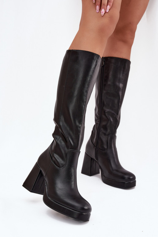Botas negras para mujer por encima de la rodilla con tacón bloque Selvia