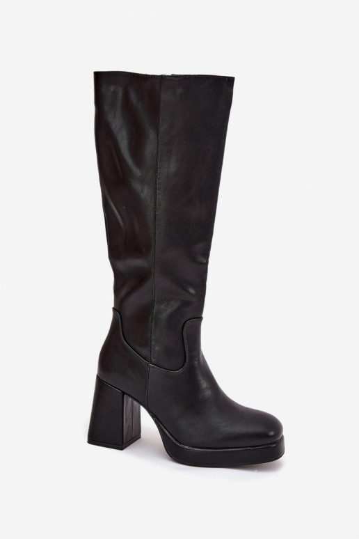Botas negras para mujer por encima de la rodilla con tacón bloque Selvia