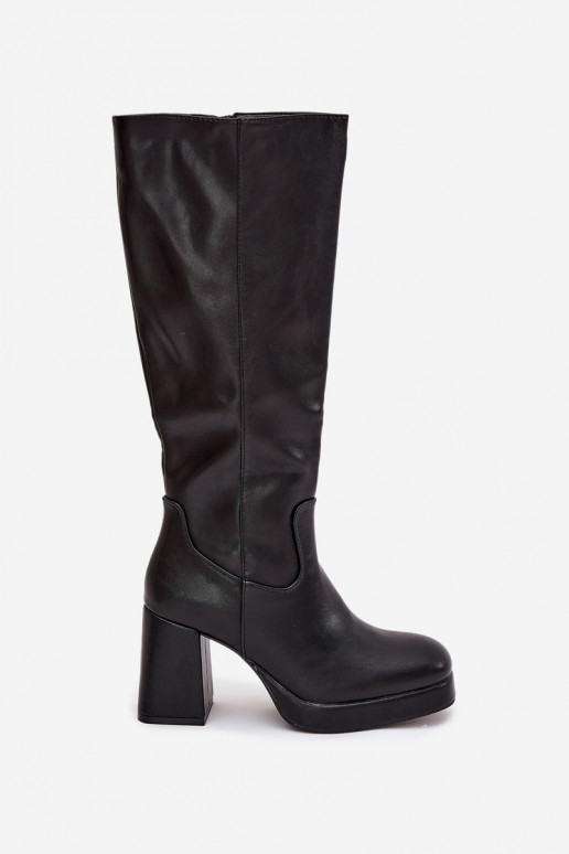 Botas negras para mujer por encima de la rodilla con tacón bloque Selvia