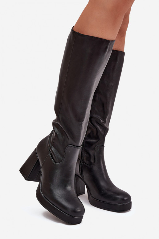 Botas negras para mujer por encima de la rodilla con tacón bloque Selvia
