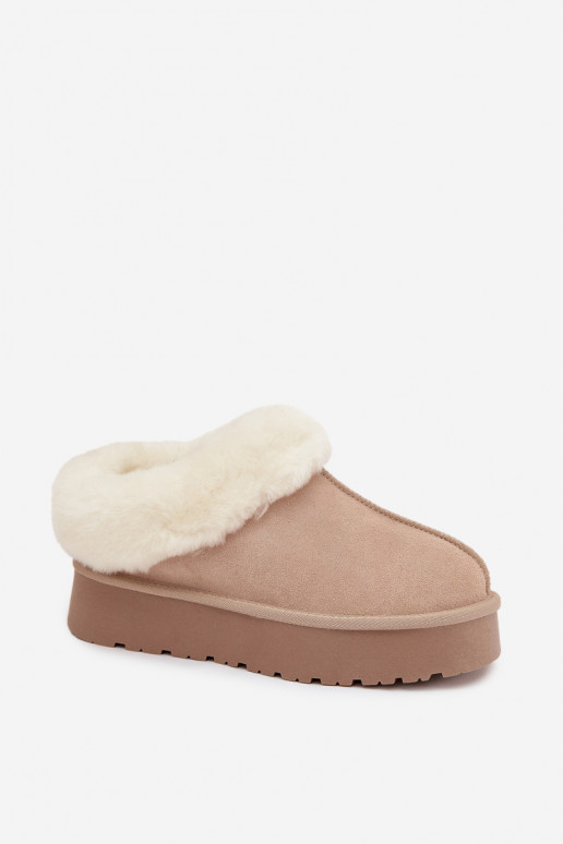 Botas de nieve beige para mujer de ante sintético con pelo Mivelle