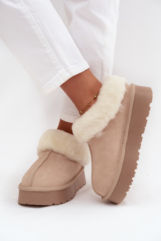 Botas de nieve beige para mujer de ante sintético con pelo Mivelle