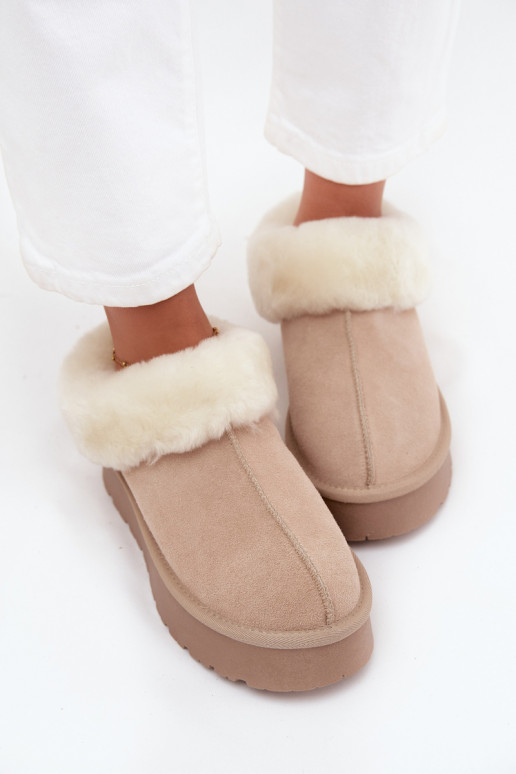Botas de nieve beige para mujer de ante sintético con pelo Mivelle