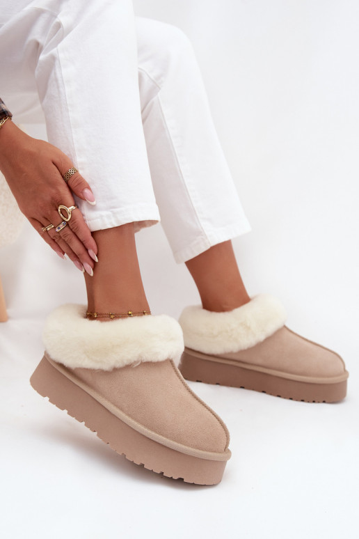 Botas de nieve beige para mujer de ante sintético con pelo Mivelle