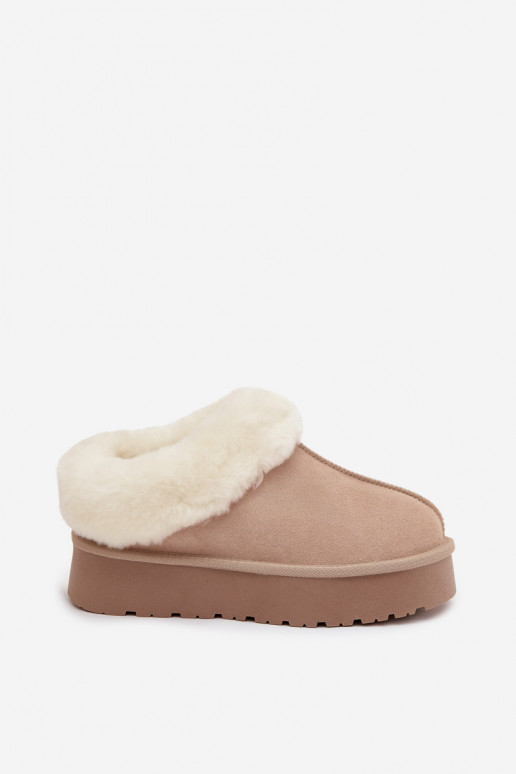 Botas de nieve beige para mujer de ante sintético con pelo Mivelle