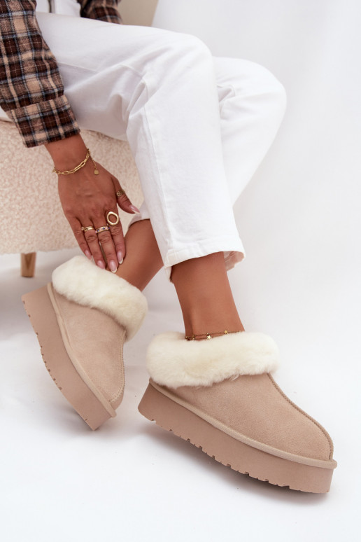 Botas de nieve beige para mujer de ante sintético con pelo Mivelle