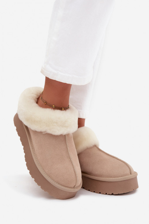 Botas de nieve beige para mujer de ante sintético con pelo Mivelle