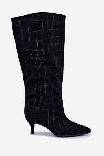 Botas negras de caña alta con detalles grabados y tacones Cazelle 2
