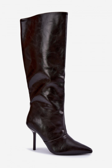 Botas cálidas por encima de la rodilla con tacones finos color chocolate Fenoria