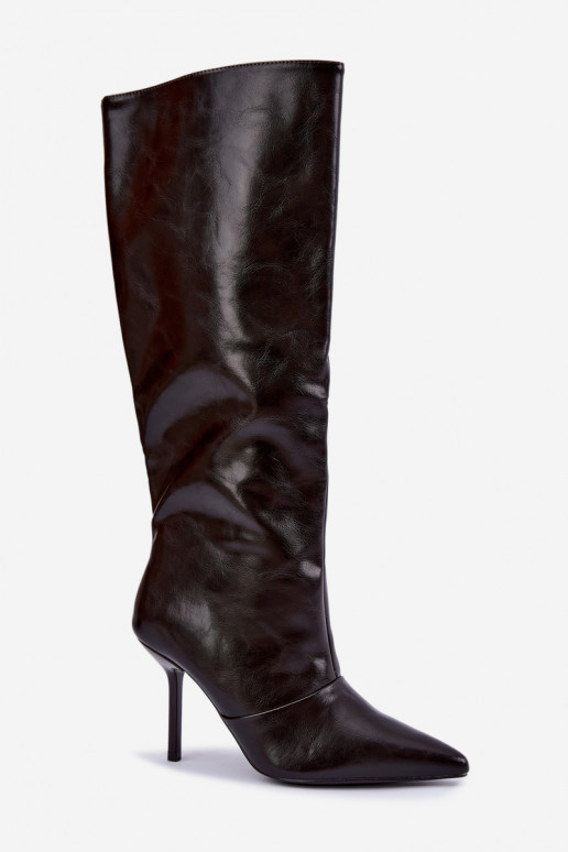Botas cálidas por encima de la rodilla con tacones finos color chocolate Fenoria
