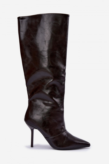 Botas cálidas por encima de la rodilla con tacones finos color chocolate Fenoria 2