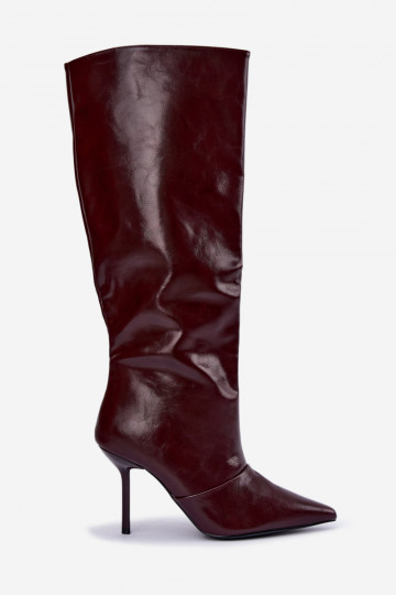 Botas cálidas por encima de la rodilla con tacones finos color burdeos Fenoria 2