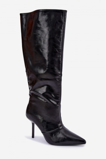 Botas cálidas por encima de la rodilla con tacones finos color negro Fenoria