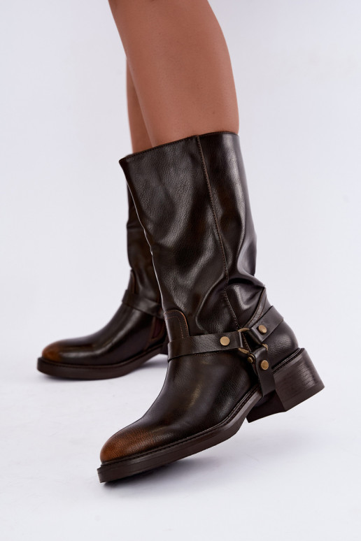 Botines cálidos con correas decorativas color chocolate Galdine