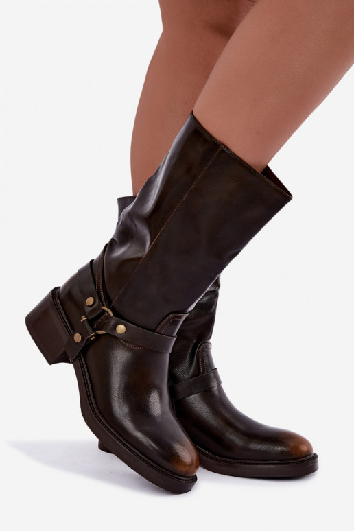 Botines cálidos con correas decorativas color chocolate Galdine