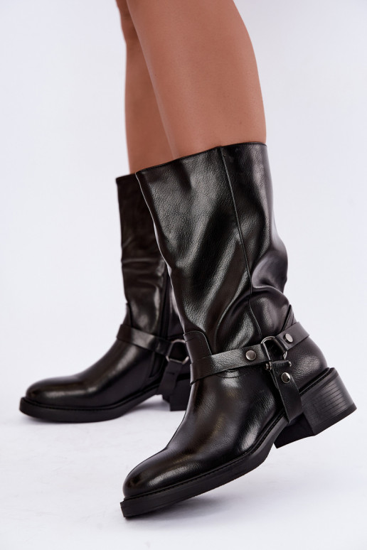 Botines calentitos con correas decorativas en negro Galdine