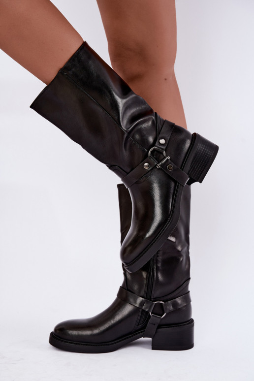 Botines calentitos con correas decorativas en negro Galdine
