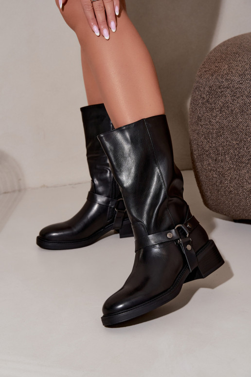 Botines calentitos con correas decorativas en negro Galdine